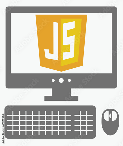 vector icon of personal computer with javascript shield on the s