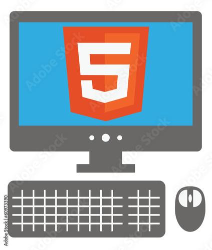 vector icon of personal computer with html5 sign on the screen,