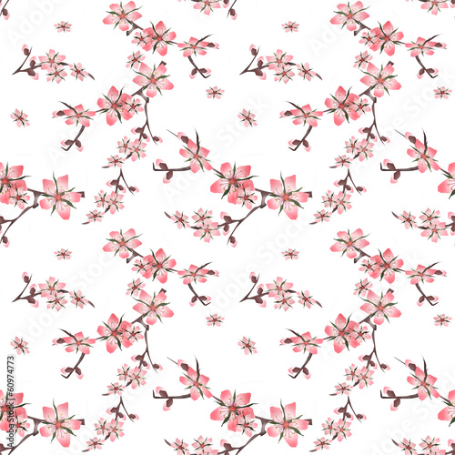 Seamless floral pattern with cherry blossom texture on white © fuzzyfox