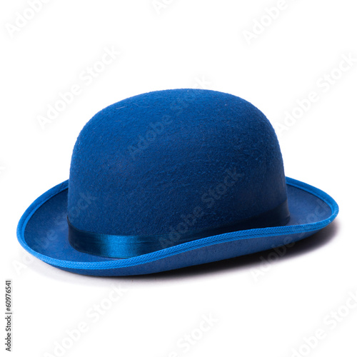 Obraz na płótnie a blue bowler hat on a white background