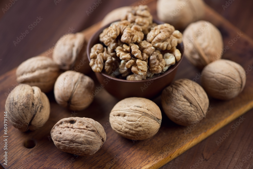 Close-up of walnuts, horizontal shot Close-up of walnuts, horizontal shot