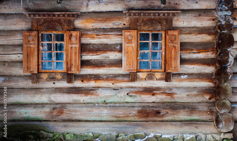windows of a log cabin windows of a log cabin
