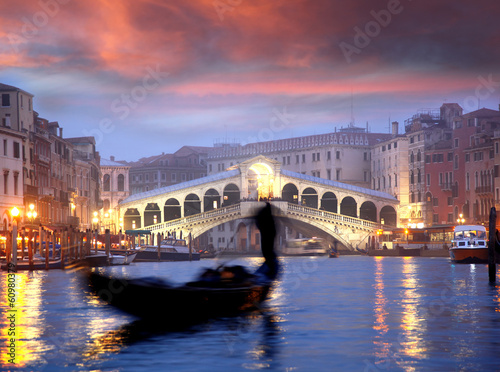 Venice with gondola against Rialto bridge in Italy © Tomas Marek