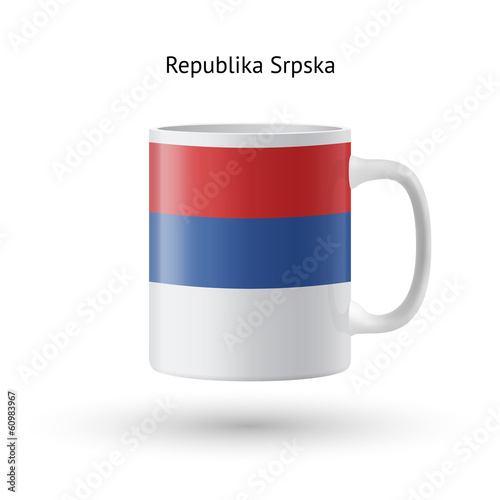 Republika Srpska flag souvenir mug on white background.