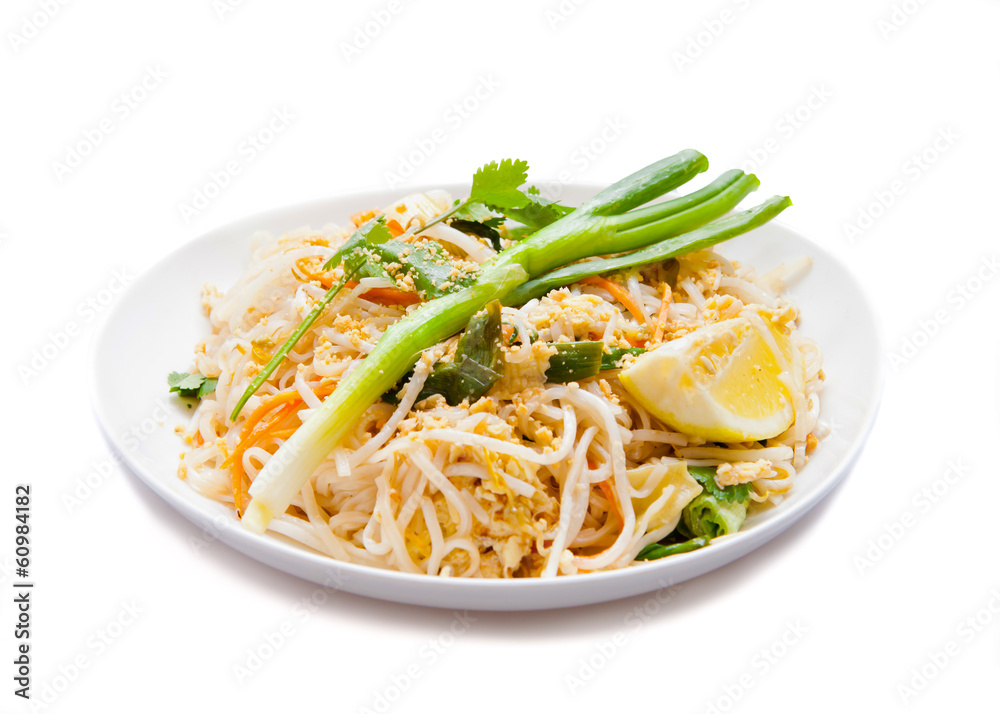 Traditional - Vegetarian Pad Thai dish, Isolated on white