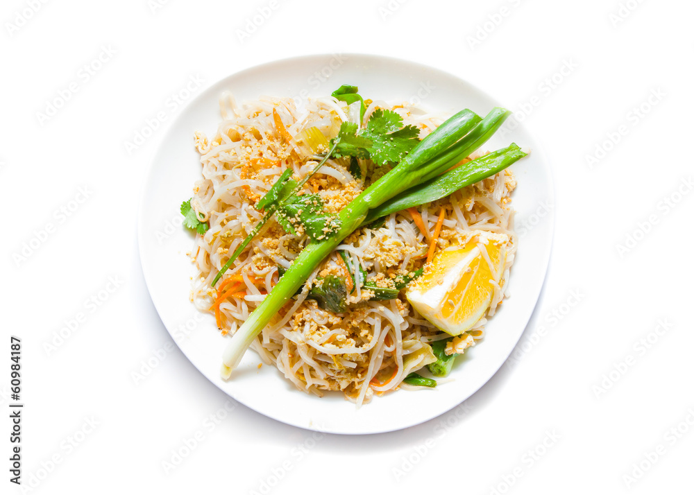 Traditional - Vegetarian Pad Thai dish, Isolated on white