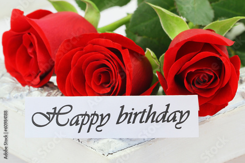 Photography Happy birthday card with red roses