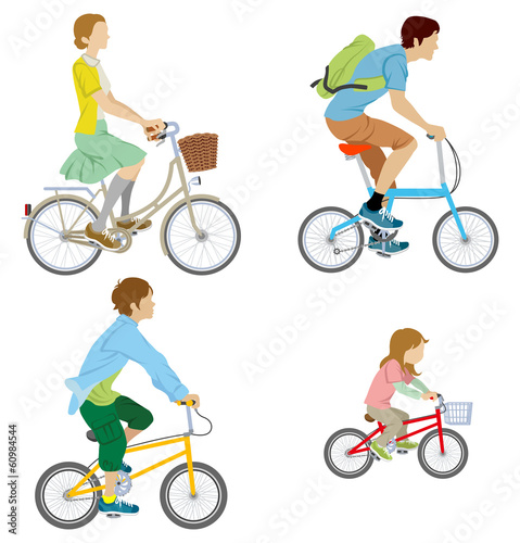 Various people riding Bicycle, Isolated