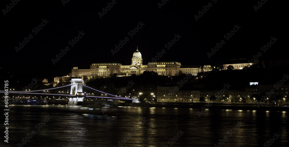 Illuminated Chain Bridge and Royal Palace, Budapest, Hungary