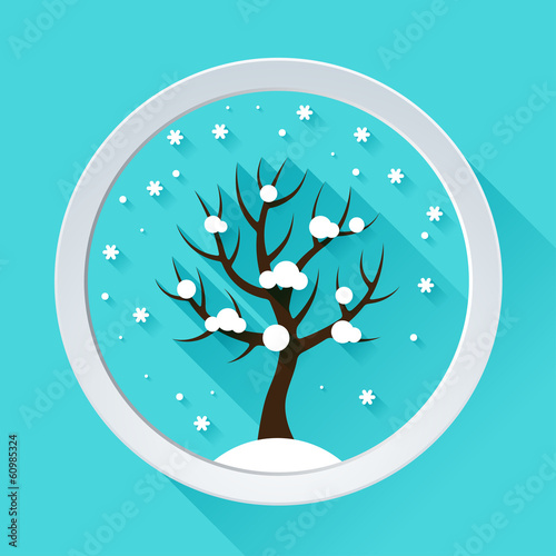 Background with winter tree in flat design style.