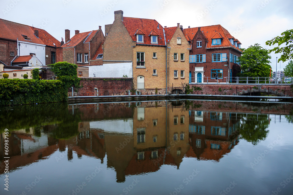 Houses along the canals of Bruges, Belgium