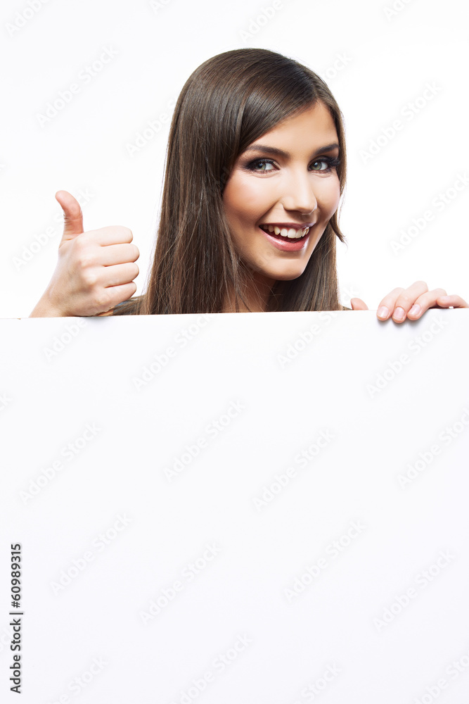 Smile Business woman portrait with blank white board Smile Business woman portrait with blank white board