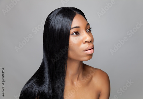 Beautiful black woman with long straight hair