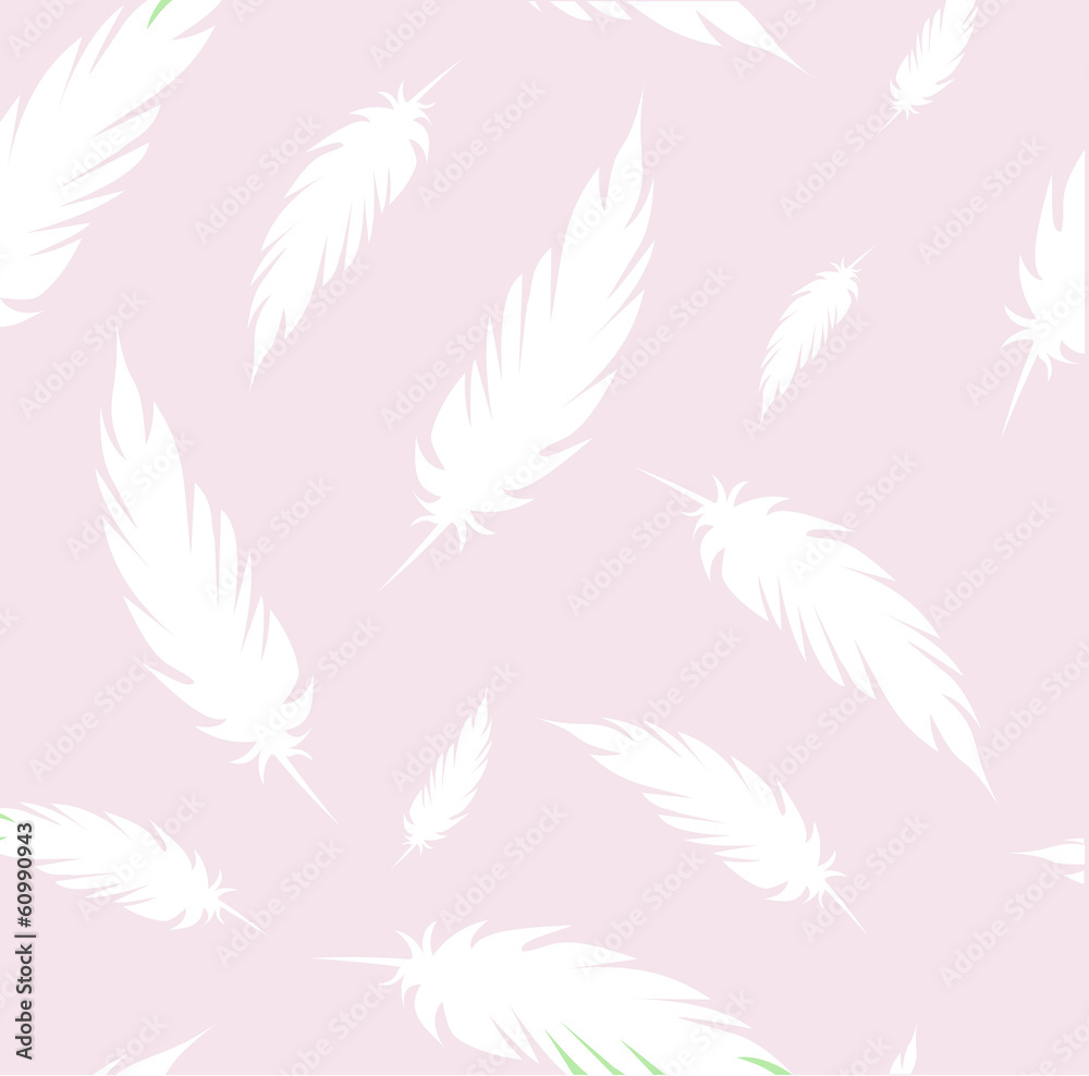 Pink pattern with white feathers vector