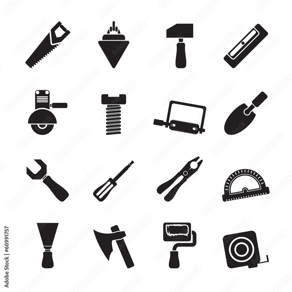 Fototapeta premium Silhouette Building and Construction Tools icons