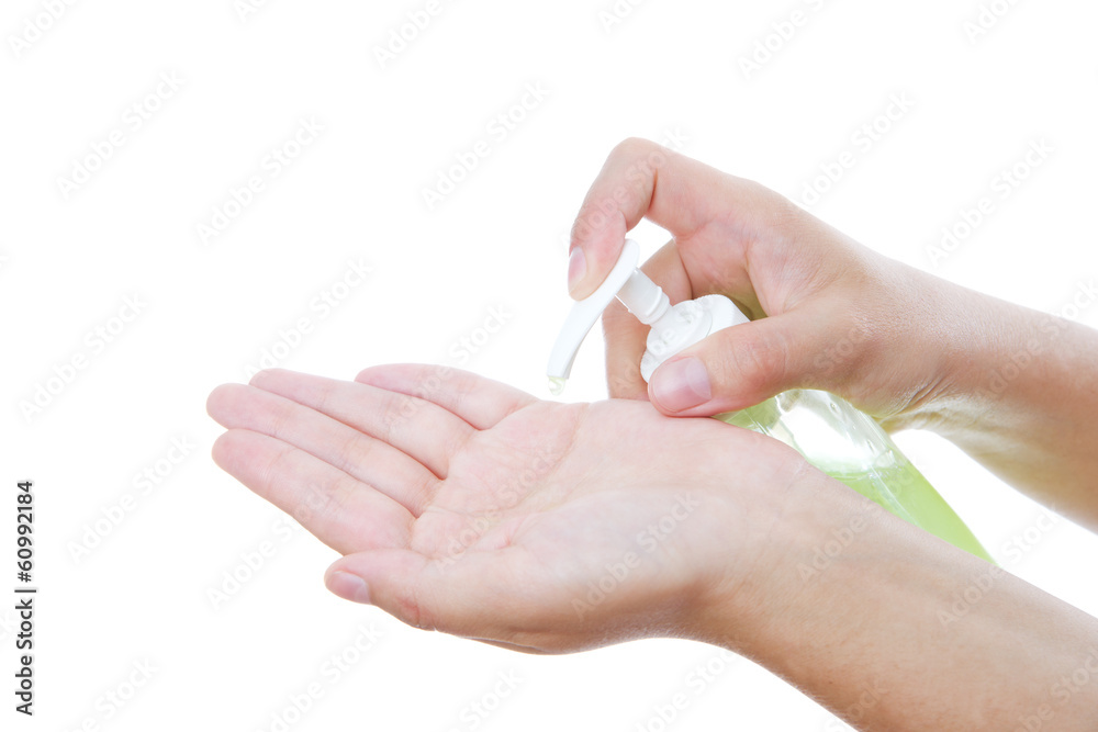 Liquid soap in female hands Liquid soap in female hands