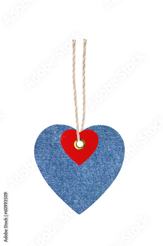 Jeans Tag Label Shape Heart Isolated on White background