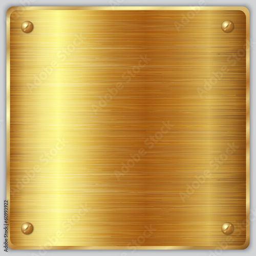 Vector square gold metallic plate with screws
