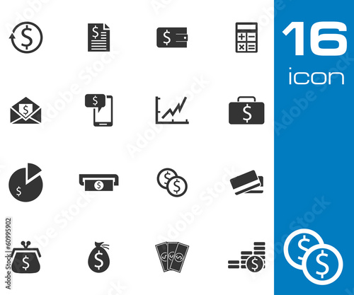 vector black money icons set