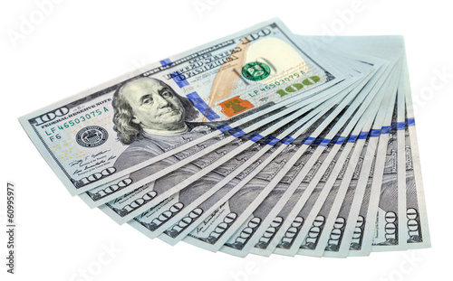 Heap of U.S. dollars isolated on white background