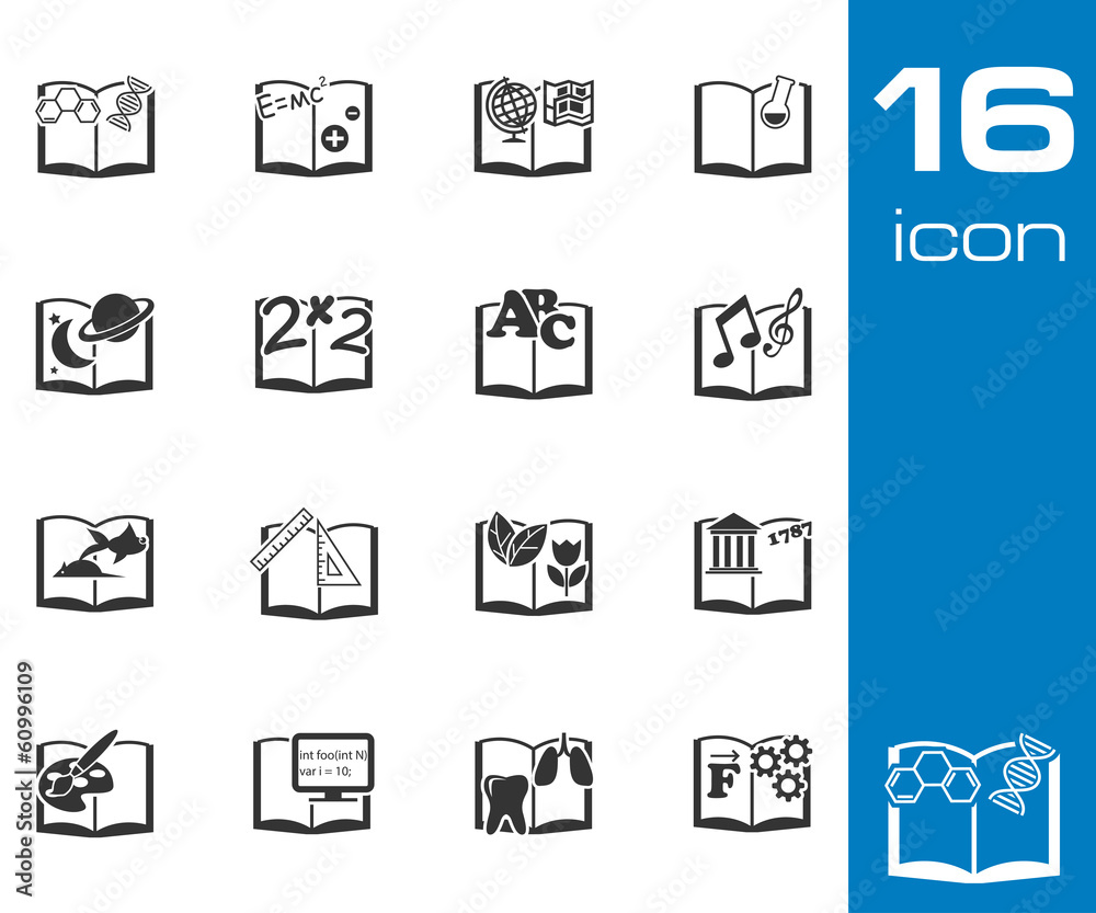 Vector black schoolbooks icon set Vector black schoolbooks icon set
