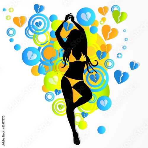 sexy woman silhouette with broken heart symbols
