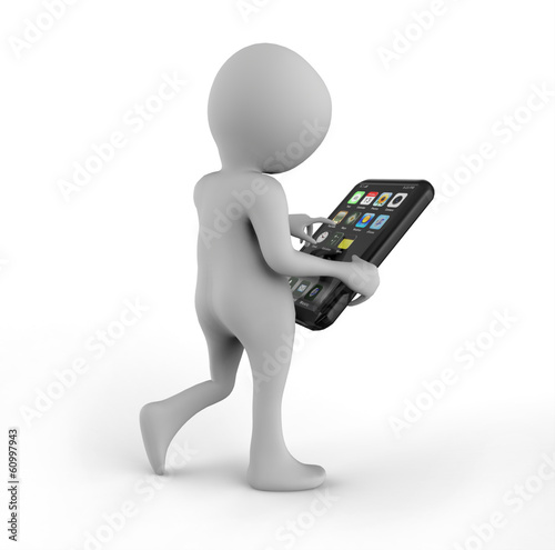 Mobile Phone. 3D Little Human Character