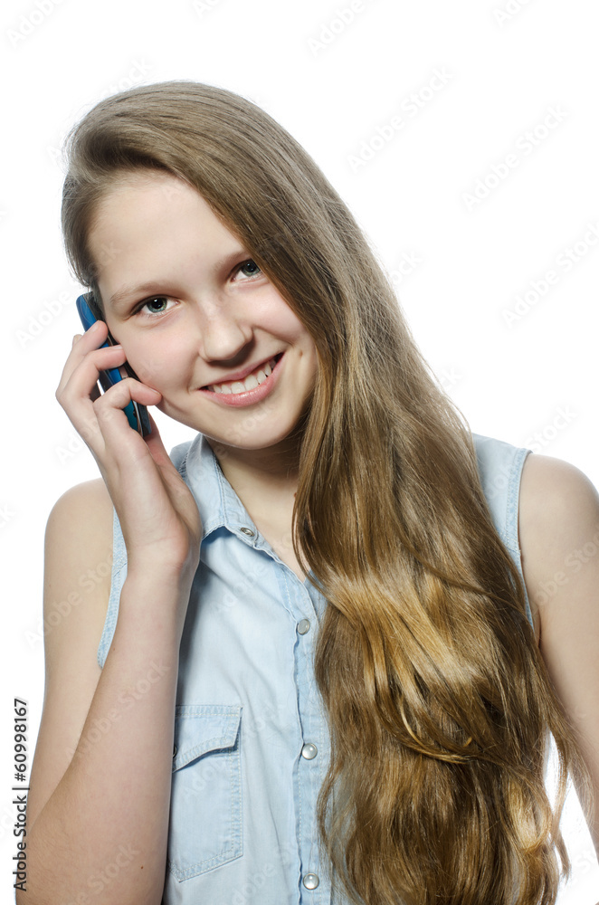 A young girl with mobil, teenager A young girl with mobil, teenager
