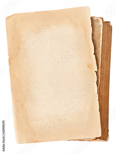 old paper and book isolated on white background