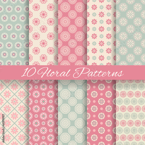Floral different vector seamless patterns (tiling).