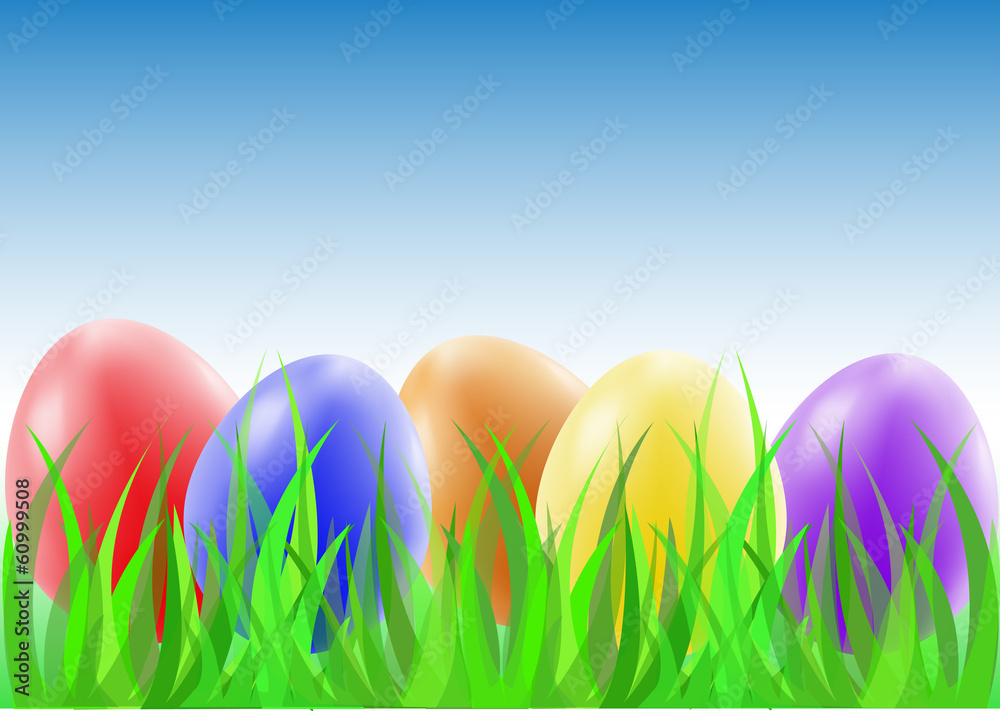 Easter eggs on the green grass Easter eggs on the green grass