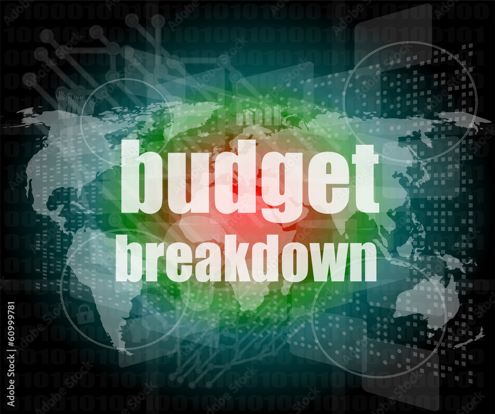 Business concept: words Budget breakdown on digital screen, 3d