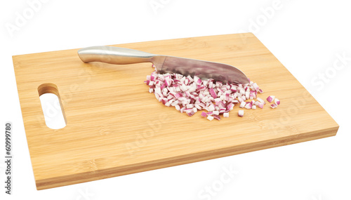 Cut in pieces red onion over cutting board
