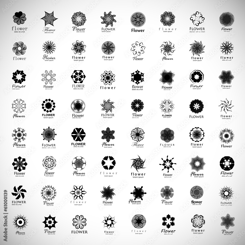 Flower Icons Set - Isolated On Gray Background Flower Icons Set - Isolated On Gray Background