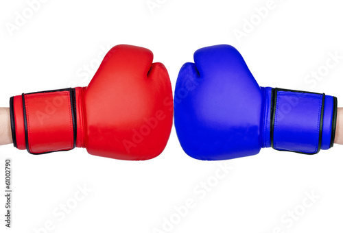 red and blue gloves boxing odds over white background © carballo