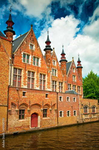 Houses along the canals of Brugge or Bruges  Belgium