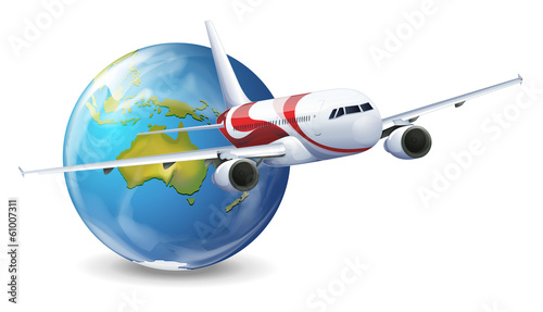 Earth globe and airplane