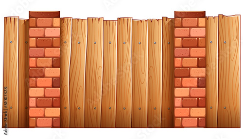 A fence made of wood and bricks