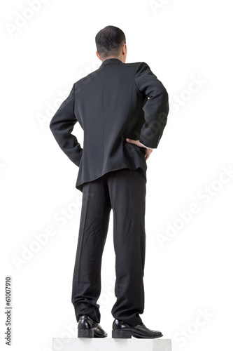 Rear view of confident businessman standing