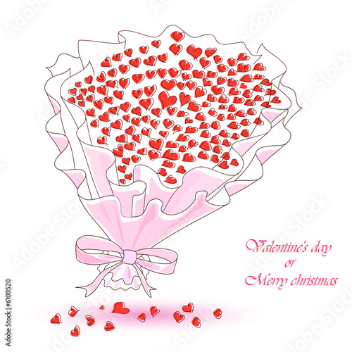 artificial bouquet of hearts on a white background.