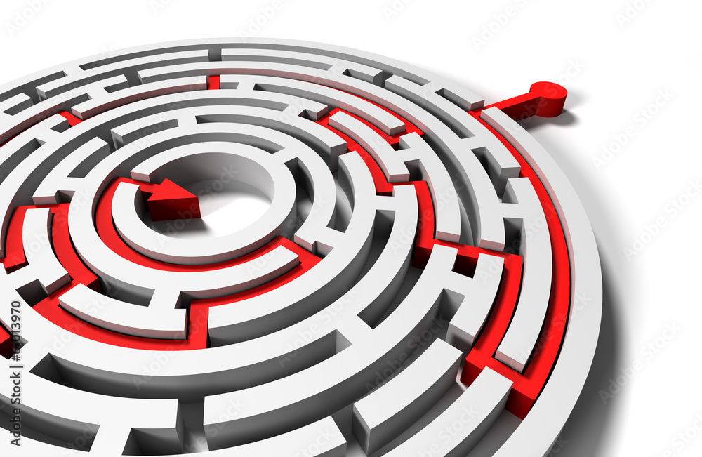 solved round labyrinth with red arrow in goal solved round labyrinth with red arrow in goal