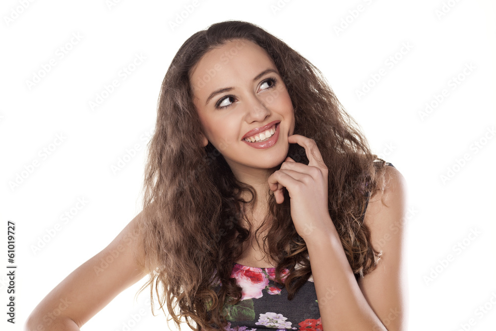 smiling teen girl model with thoughtful look smiling teen girl model with thoughtful look