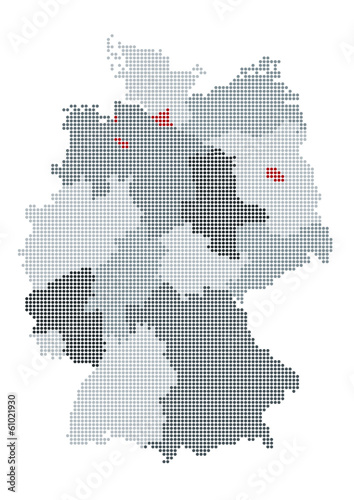 Deutschland-Karte gerastert, Bundesländer gruppiert