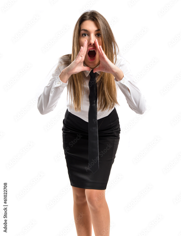 Young businesswoman shouting over isolated white background Young businesswoman shouting over isolated white background