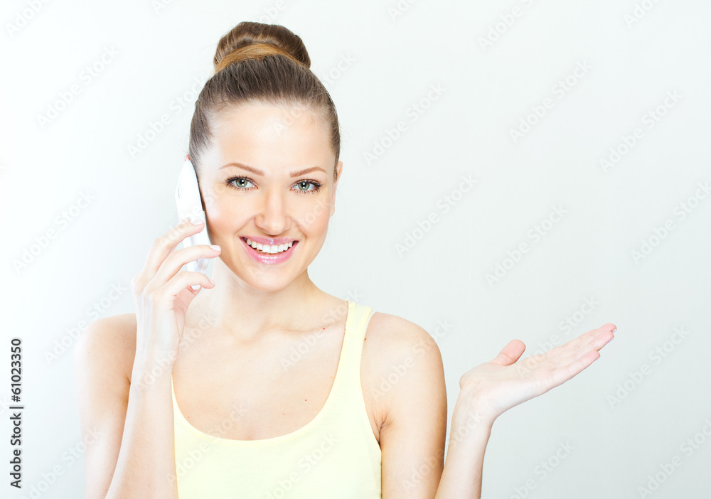 Portrait Of Smiling Beautiful Woman Talking On Mobile Phone Portrait Of Smiling Beautiful Woman Talking On Mobile Phone