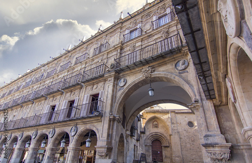 facade of the famous Plaza Mayor of Salamanca, Spain