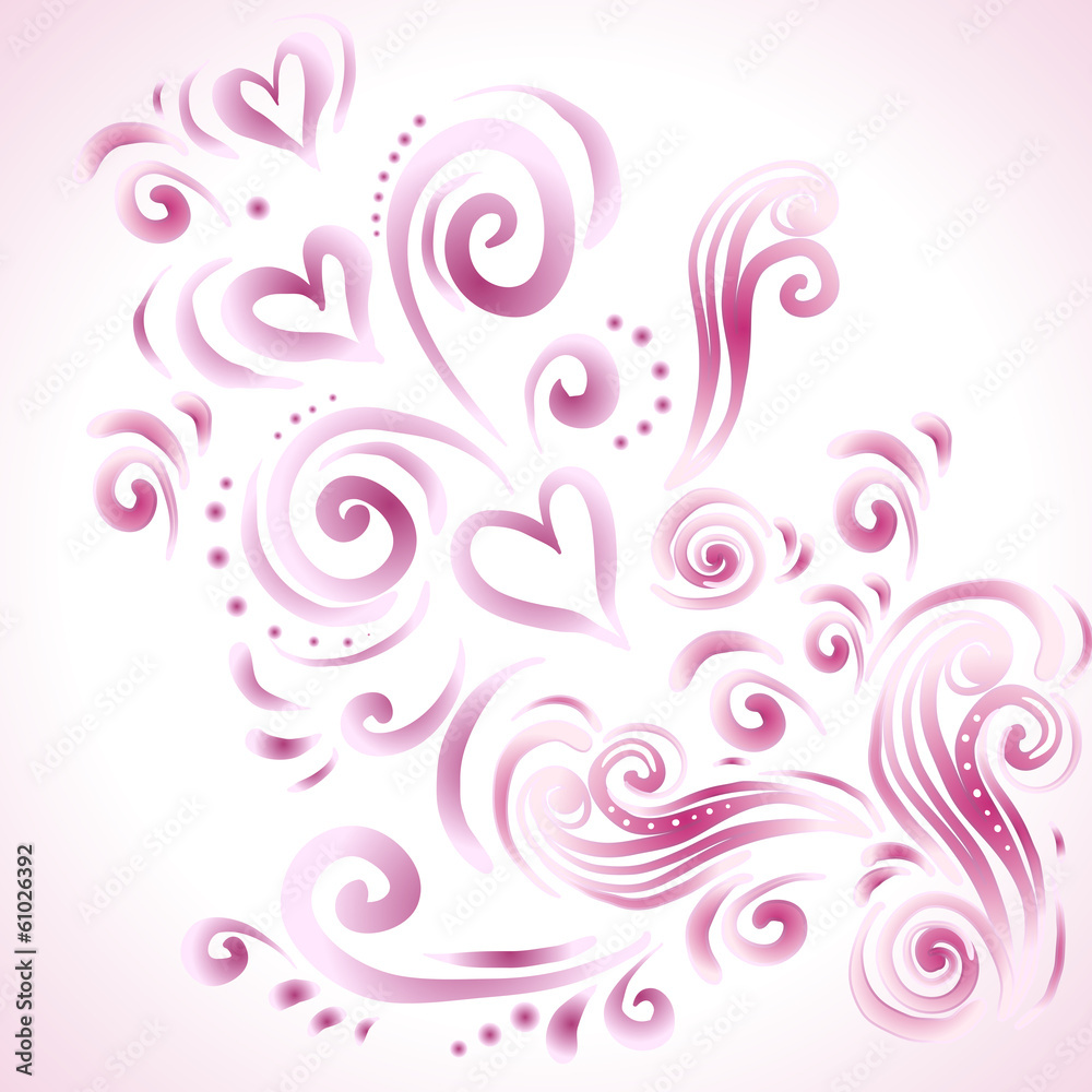Abstract floral background with hearts in pink Abstract floral background with hearts in pink