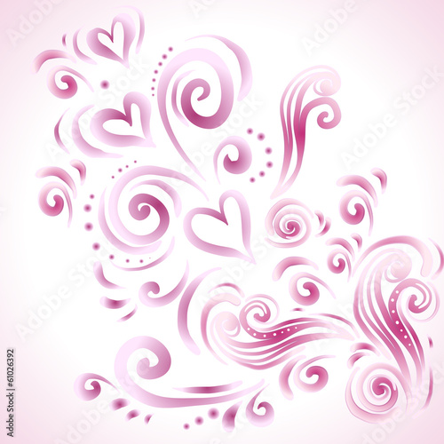 Abstract floral background with hearts in pink