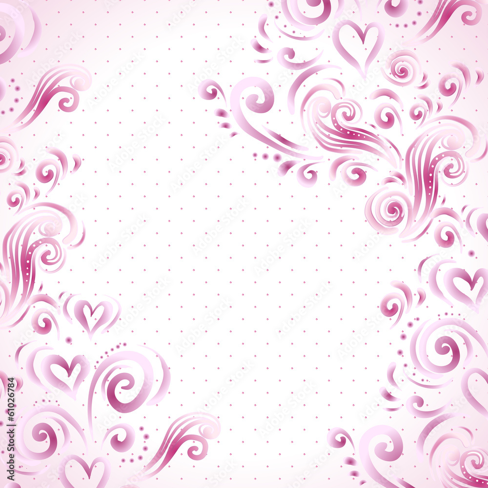 Abstract floral background with hearts in pink