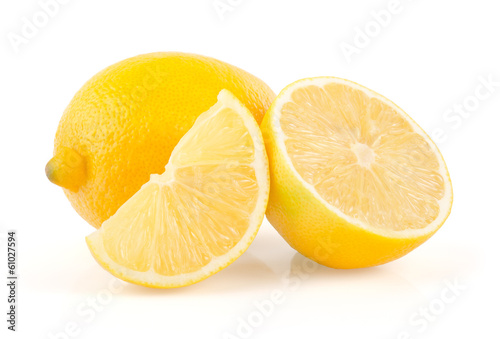 Lemon with Half and Slice on White Background